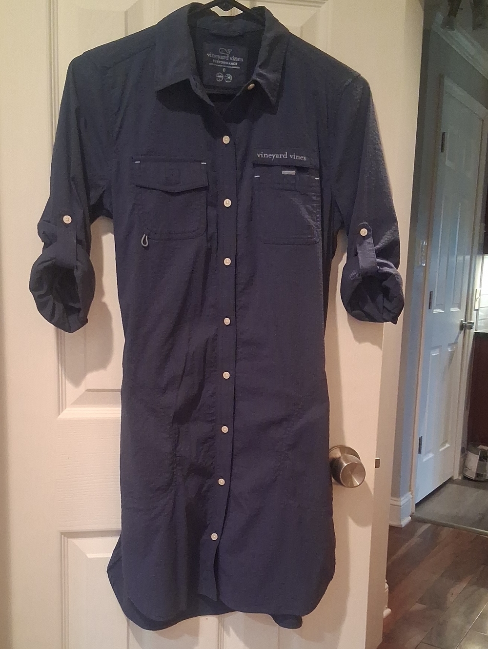 Vineyard Vines Women's Button Down Casual Dress Long-Sleeve Navy